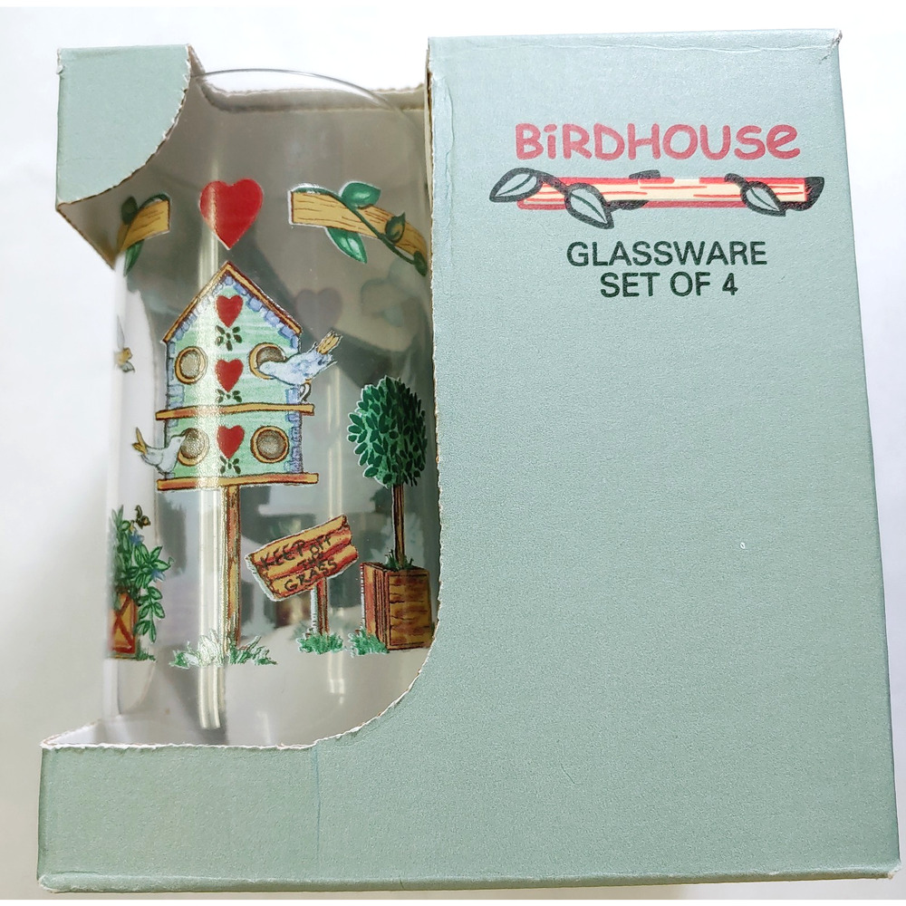 Birdhouse Glasses for Bird Lovers-Set of 4-ARC Int'l USA-16 oz Tumblers-New